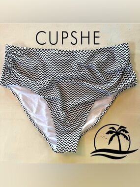 NWT CUPSHE Black and White Zigzag Bikini Bottom (2X)